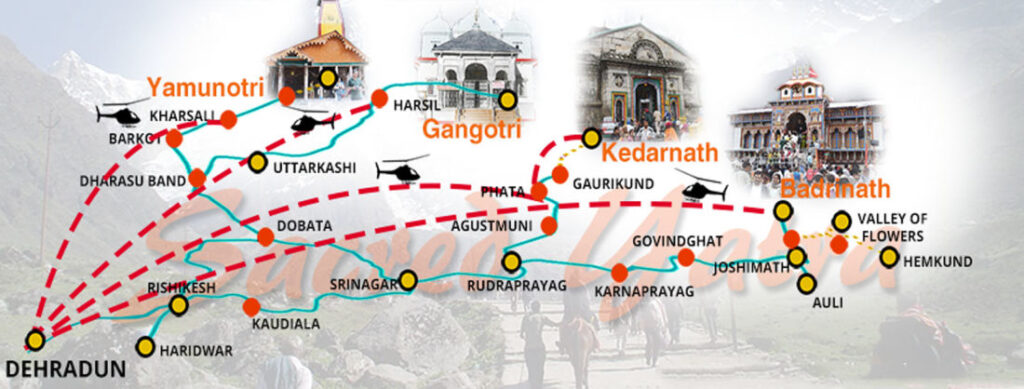 Routes to all the four temples of the Char Dham Yatra in Uttarakhand