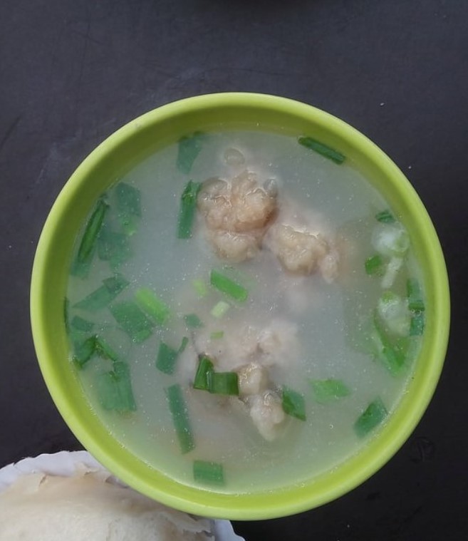 a glass of meat boll soup