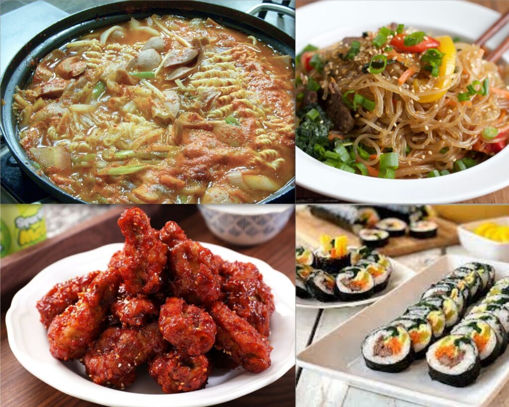 This is a collage picture of korean foods.