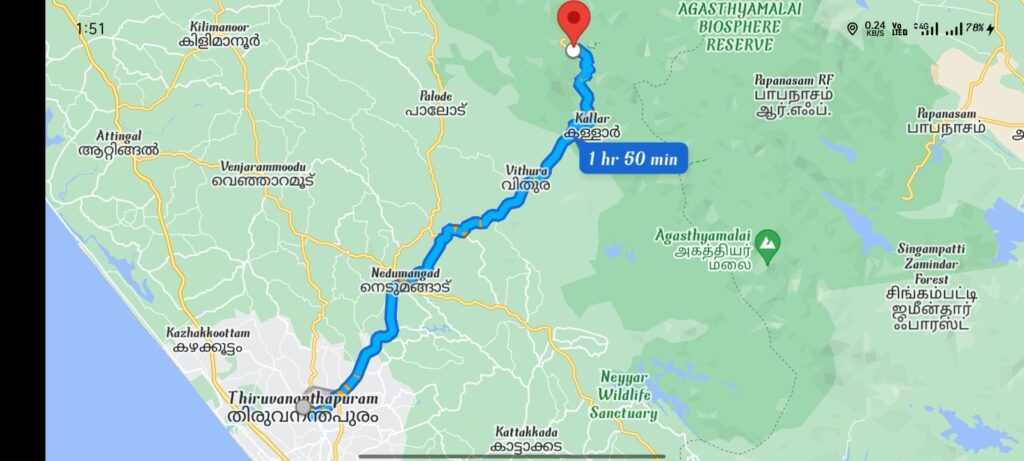 Thiruvananthapuram to Ponmundi Hills location