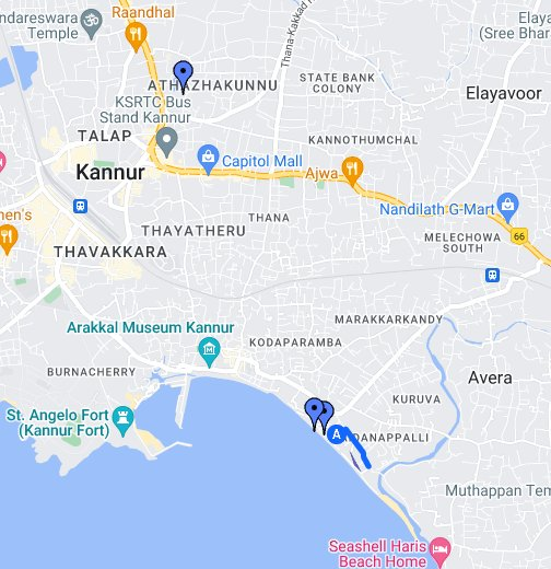 A picture of the map of Kannur obtained from the Google Maps it will help us in umderstanding the roadmap of Kannur.