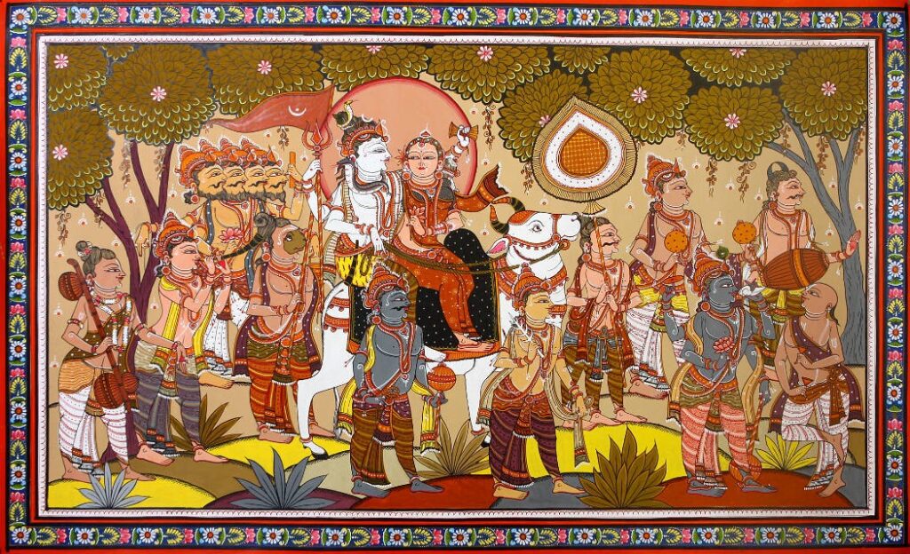 A picture of Lord Shiva with Maa Parvati after the marriage ceremony