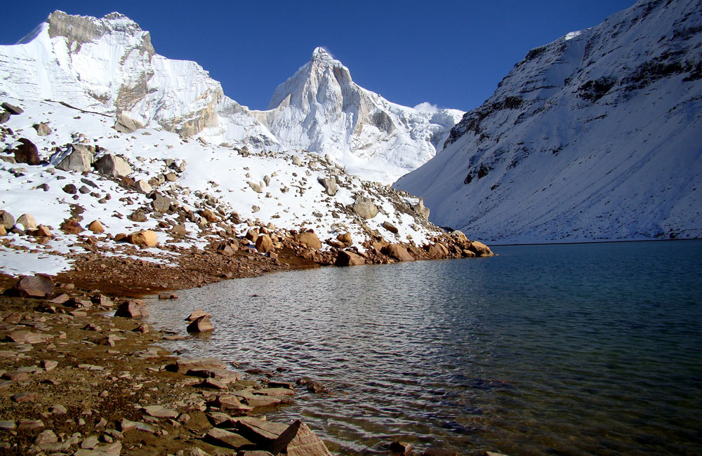 covered with glacier mountain, Lakes,  Kedartal trek, Garhwal Himalayas, Uttarakhand