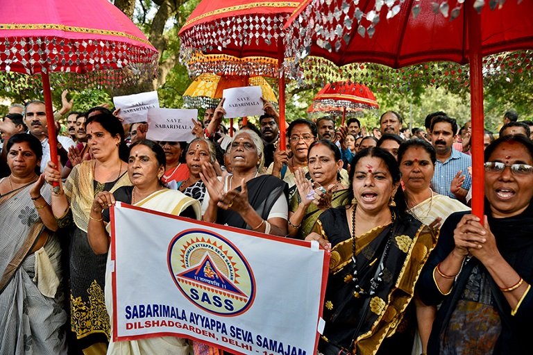The protest against the rule that women cannot enter the temple before 2018. before 2018 the entry of women is highly prohibited.