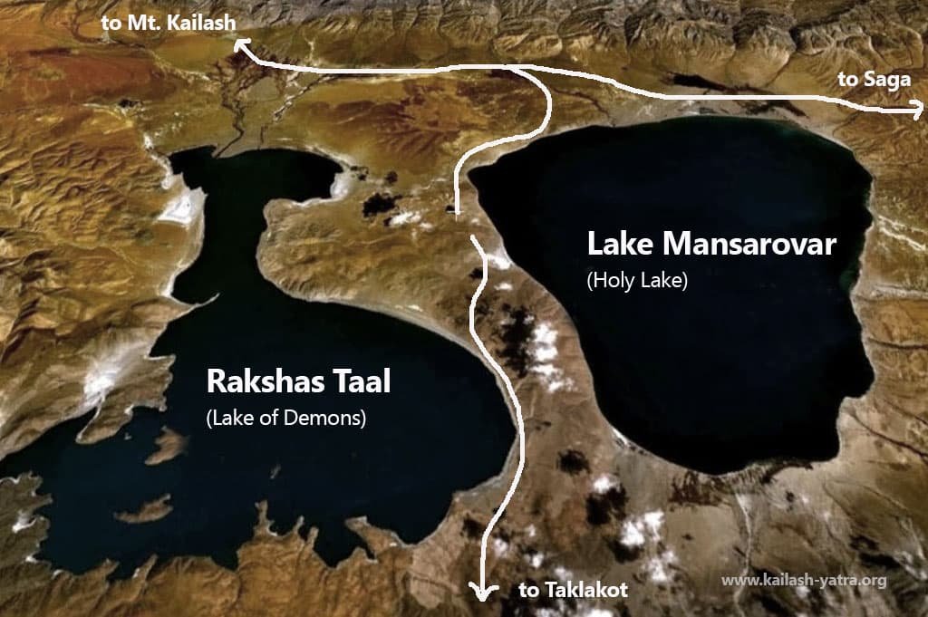 both positive and negative lakes in front of the mountain