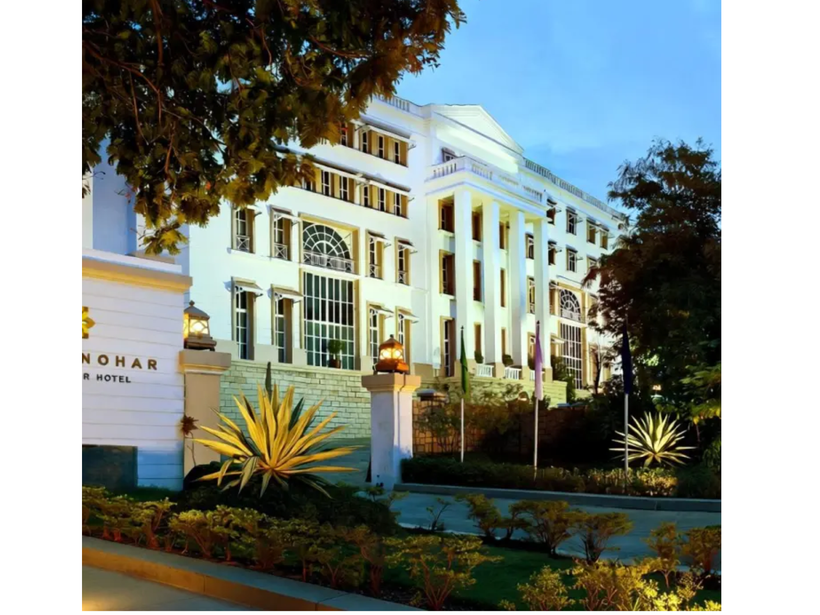 The Manohar Hyderabad by showcasing its exterior, entrance, and architecture for hotel marketing, online listings, and branding.